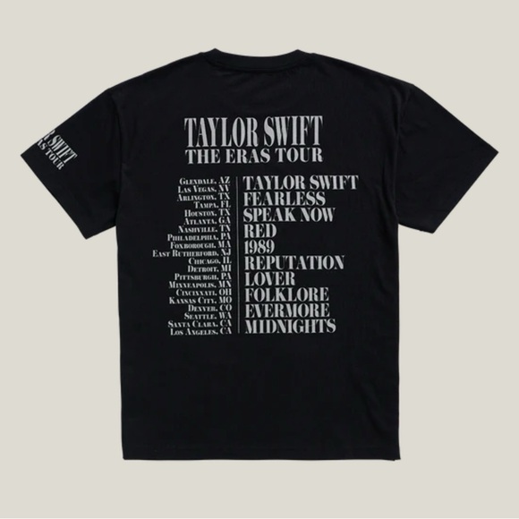 NWT TAYLOR SWIFT | THE ERAS TOUR US DATES BLACK T-SHIRT - Picture 2 of 4